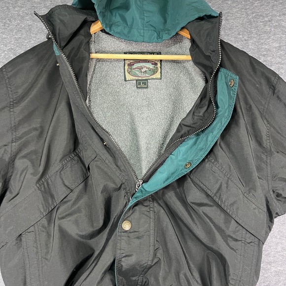 Vintage Mens Large Black Green Fleece Lined Hooded Bomber Jacket Pacific Trail - Picture 3 of 8